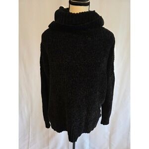 Faded Glory Black Plush Chenille Turtleneck‎ Sweater Cozy Warm XL 16 18